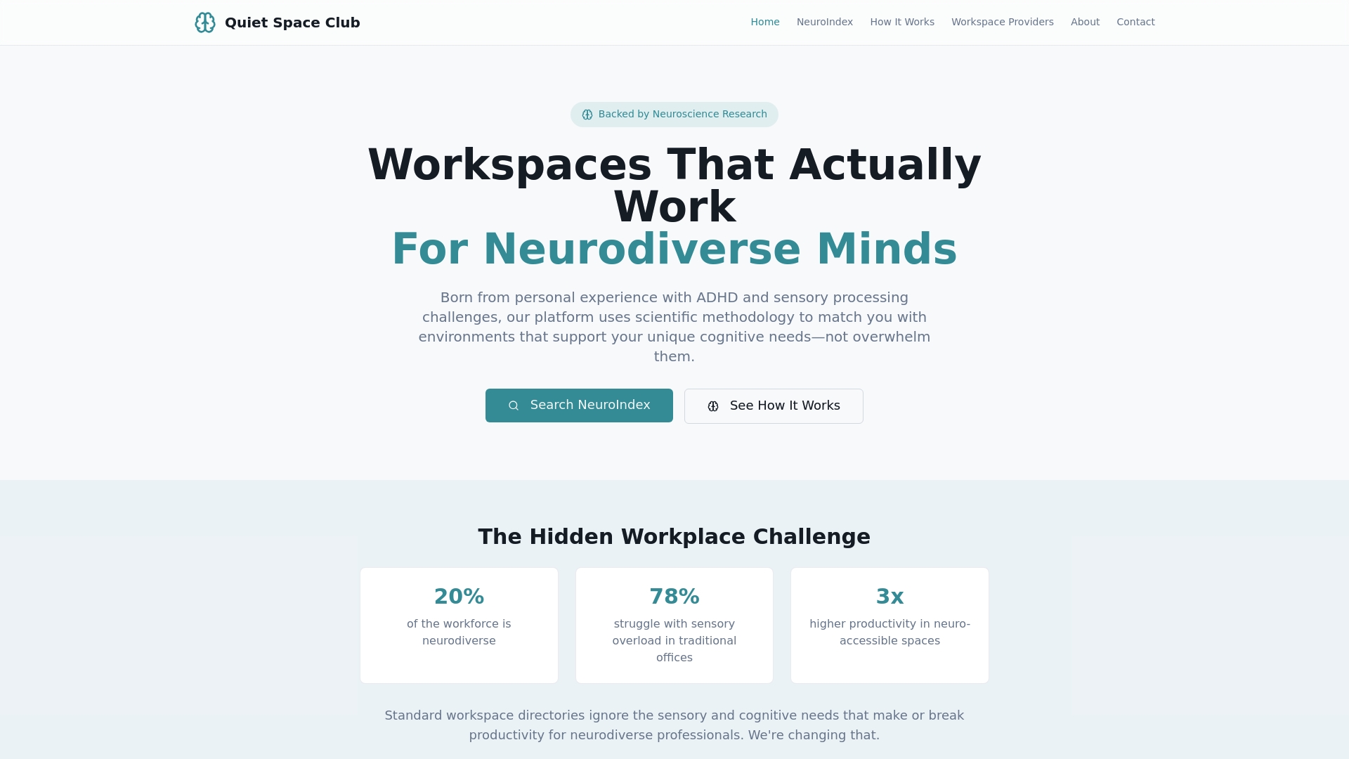 NeuroIndex platform interface showing workspace search and certification details